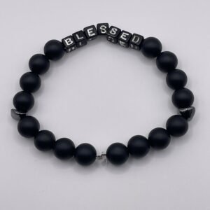 2XL bead bracelet - Matte black color with "BLESSED" lettering