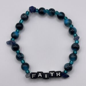 2XL bead bracelet - Mixed turquoise and black color with "FAITH" lettering