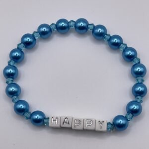 L bead bracelet - Pearl blue color with "HAPPY" lettering