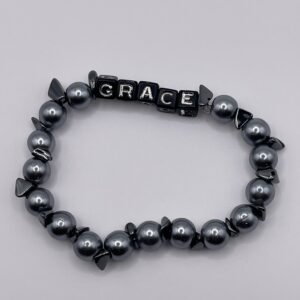 M bead bracelet - Grey color with "GRACE" lettering