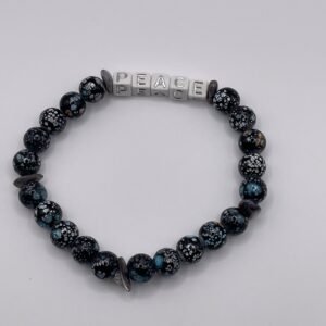 XL bead bracelet - Mixed blue and black color with "PEACE" lettering