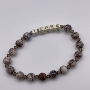 XL bead bracelet - Brown color with "I CARE" lettering